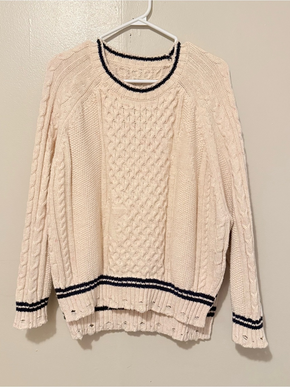 Pilcro Cream Cable-Knit Sweater with Black Trim